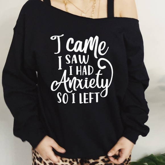 NEW Oversized Off Shoulder Anxiety Sweatshirt S-4X gift sweater soft - Picture 1 of 3